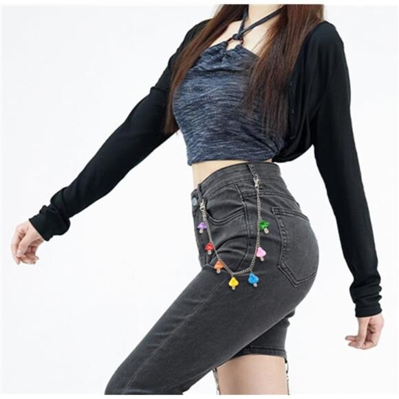 🍄 Colorful Mushroom Pendant Necklace | Punk-Inspired Alloy Chain - Picture 5 of 6